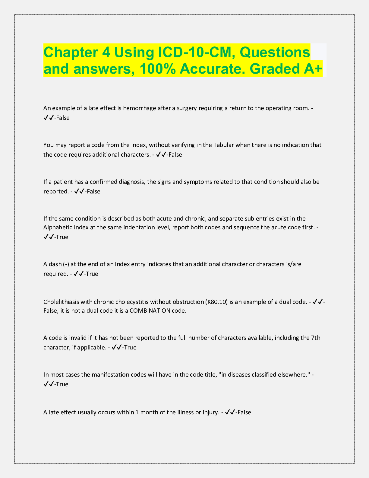 Preview image for Chapter 4 Using ICD-10-CM, Questions  and answers, 100% Accurate. Graded A+